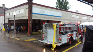 The Calumet Fire Department at the former Keweenaw Chevrolet building, after a report of an electrical problem possibly caused by the storm. Damage is believed to have been minimal.